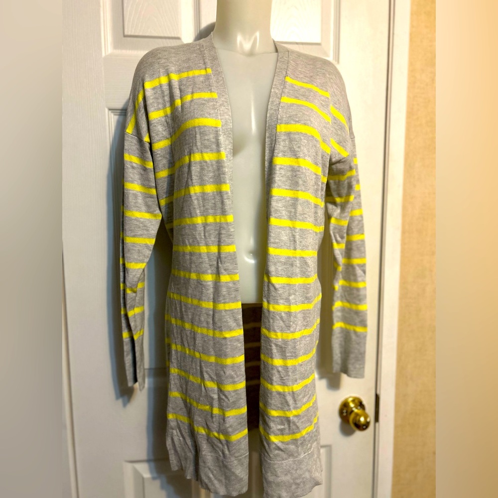 Striped Gray and Yellow Women's long cardigan